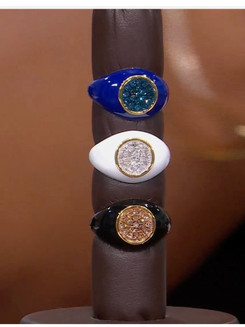 Rarities Carol Brodie Gold Plated .25ctw Diamond and Enamel Signet Ring Blue 7